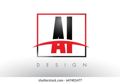 AI A I Logo Letters with Red and Black Colors and Swoosh. Creative Letter Design Vector.