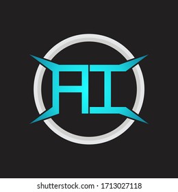 Monograma de logotipo AI con plantilla de diseño de forma circular y de cuatro ejes