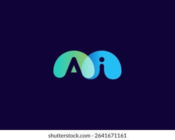 AI Logo Overlay Balls Monogram Design For Tech, Chatbot, Virtual Assistant, Neural Network, SaaS, Smart Digital Tool For Startup of Communication System and Automatisation. Vector Illustration