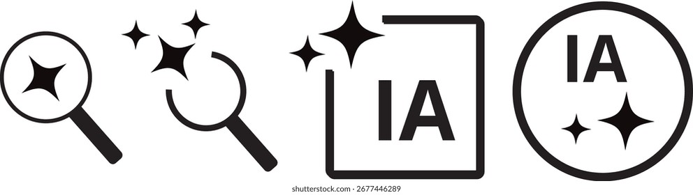 Logotipo do AI com ícone de pesquisa, símbolo de estrelas cintilantes mágicas.Vetor ai gerado ícone logotipo azul,
