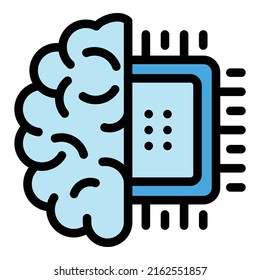 Ai Maschine Gehirn Symbol Umriss Vektorgrafik. Digitaler Schaltkreis. Wissenschaftscomputer