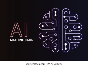 AI Machine Digital Brain in Neon Light.