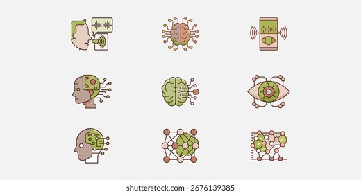 ai and machine learning Colored outline  icons set