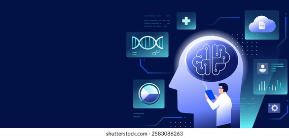 AI and Machine Learning in Healthcare medicine, The future of patient care and health management banner