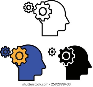 AI Machine Learning Icon – Head Profile with Gears Symbol for Automation, Cognitive Computing, and AI Technology with Transparent Background.