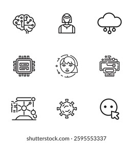 AI and Machine Learning Icons set. Editable vector icon. Perfect for web and app interfaces, presentations, info graphics, etc. 
