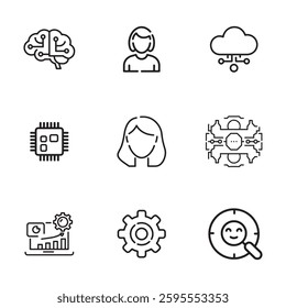 AI and Machine Learning Icons set. Editable vector icon. Perfect for web and app interfaces, presentations, info graphics, etc. 
