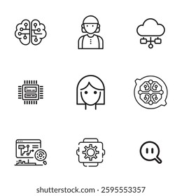 AI and Machine Learning Icons set. Editable vector icon. Perfect for web and app interfaces, presentations, info graphics, etc. 
