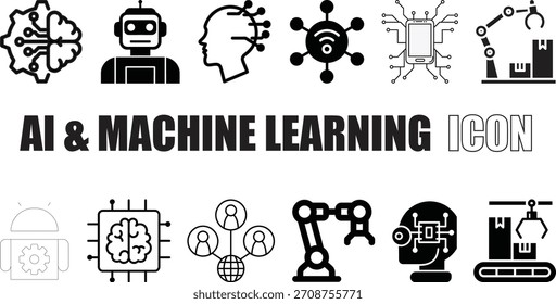 Iconos de IA y aprendizaje automático-Red neuronal, Robot, Automatización
