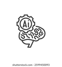AI and Machine Learning line icon. linear style sign for mobile concept and web design. Robotic brain with AI neural network outline vector icon. Learning based automation symbol, logo illustration
