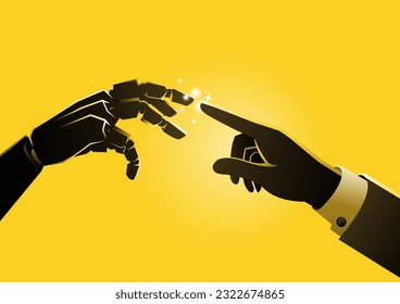 AI, Machine learning, Man and ai machine communicating and collaborating