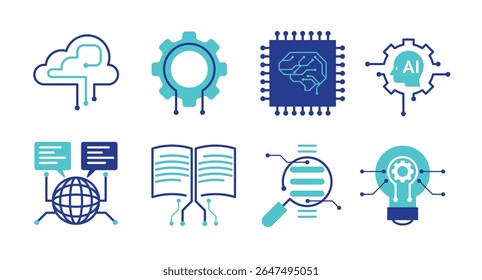 Conjunto de iconos de Tecnología de IA y aprendizaje automático