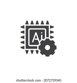 AI machine learning vector icon. filled flat sign for mobile concept and web design. Artificial intelligence chip and gear glyph icon. Symbol, logo illustration. Vector graphics