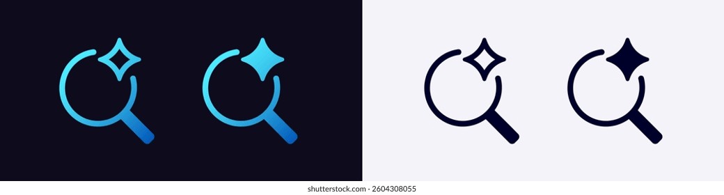 Ai magnifying glass icon features a star element, shown in two distinct color styles for tech themes.