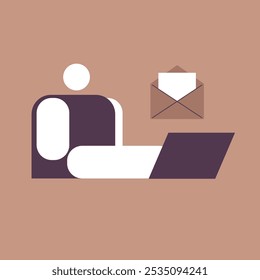 AI Mailbox message management automation and antispam filter with AI service. Cute robot working on laptop with email letter to receive and send digital correspondence. Flat vector illustration.