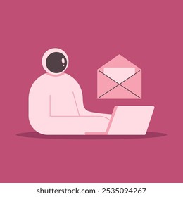 AI Mailbox message management automation and antispam filter with AI service. Astronaut receive envelope with email letter to receive and send digital correspondence. Flat vector illustration.