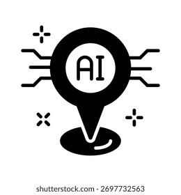 Pin de ubicación de mapa AI que muestra la geolocalización inteligente y la tecnología de mapeo.
