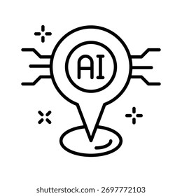 Pin de ubicación de mapa AI que muestra la geolocalización inteligente y la tecnología de mapeo.