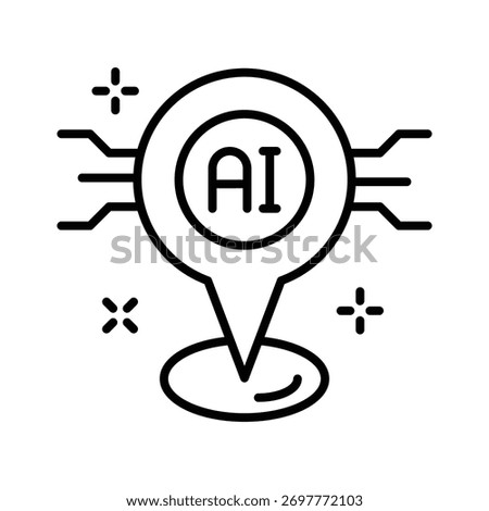 AI map location pin showing intelligent geolocation and mapping technology.