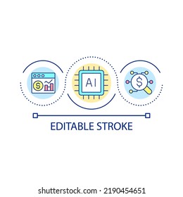 AI in market research loop concept icon. Increasing revenue with artificial intelligence usage abstract idea thin line illustration. Isolated outline drawing. Editable stroke. Arial font used