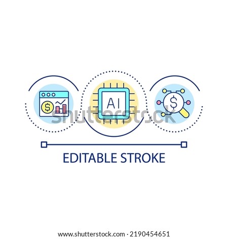 AI in market research loop concept icon. Increasing revenue with artificial intelligence usage abstract idea thin line illustration. Isolated outline drawing. Editable stroke. Arial font used