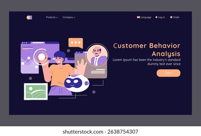 AI in marketing focuses on analyzing customer behavior for improved strategies and decision-making. This illustration captures an individual engaging with technology to enhance understanding of