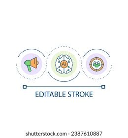 AI marketing loop concept icon. Personalized advertising. Internet of things. Machine learning abstract idea thin line illustration. Isolated outline drawing. Editable stroke. Arial font used