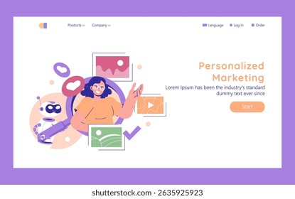 AI in marketing transforms strategies through personalized content. This illustration illustrates an engaging mix of technology, creativity, and human elements, highlighting effective marketing