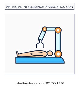 AI In Medicine Color Icon. Digital Technologies For Surgery. Robot Machine Doing Surgery.AI Diagnostic Concept. Isolated Vector Illustration