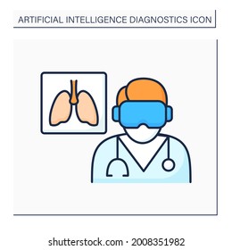 AI in medicine color icon. Examine lungs. Pneumonia diagnosis. Digital technologies. AI diagnostic concept. Isolated vector illustration