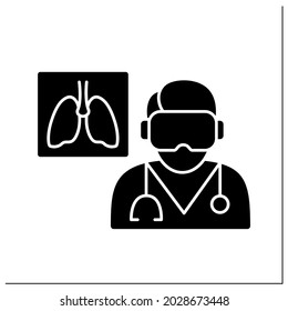 AI in medicine glyph icon. Examine lungs. Pneumonia diagnosis. Digital technologies. AI diagnostic concept. Filled flat sign. Isolated silhouette vector illustration