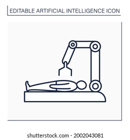 AI in medicine line icon. Digital technologies for surgery. Robot machine doing surgery.AI diagnostic concept. Isolated vector illustration. Editable stroke