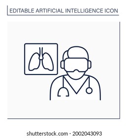 AI in medicine line icon. Examine lungs. Pneumonia diagnosis. Digital technologies. AI diagnostic concept. Isolated vector illustration. Editable stroke