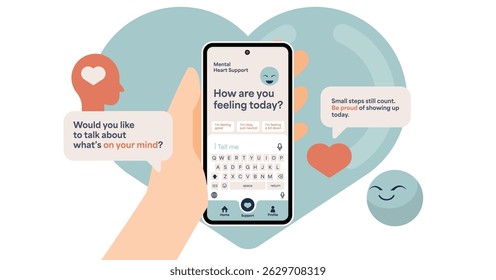 AI Mental Health Support App UI – Chatbot for Emotional Well-being Vector Illustration