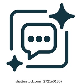 Ferramenta de mensagens de IA e ícone de estrutura de tópicos do assistente. Design de estilo de linha mínimo que representa bate-papo com IA, assistente virtual, automação de mensagens e conceitos de comunicação inteligente.