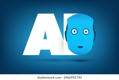 AI, MI, Deep Learning and Future Technology Concept Design with Artificial Intelligence Acronym Label and Robot Head - Concept For Web and Modern Technology Related Designs