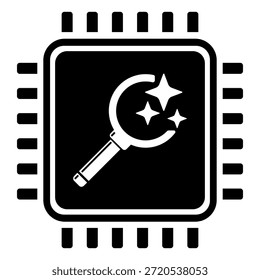AI Microchip App Magnifying Glass Explorer Searching Assistant for Checking or Examination Document Data Vector Icon Silhouette Illustration