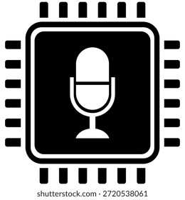AI Microchip App Voz sobre MIC Icono de Vector Ilustración de silueta
