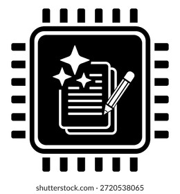 AI Microchip App Escritura Instrucción y Edición de Documentos Icono de Vector Ilustración de Silueta