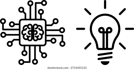 Microchip AI com circuitos e lâmpada de incandescência. IA, inovação, tecnologia, criatividade. Vetor