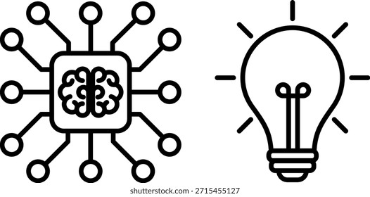 Microchip AI com circuitos e lâmpada de incandescência. IA, inovação, tecnologia, criatividade. Vetor