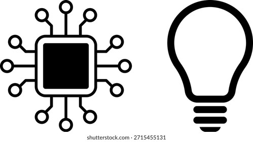 Microchip AI com circuitos e lâmpada de incandescência. IA, inovação, tecnologia, criatividade. Vetor