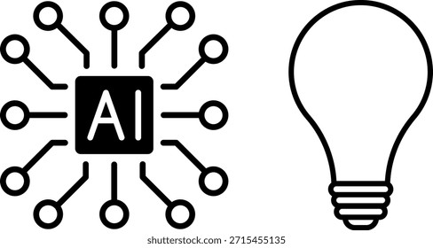 Microchip AI com circuitos e lâmpada de incandescência. IA, inovação, tecnologia, criatividade. Vetor