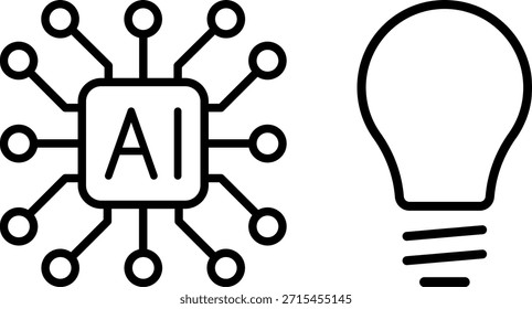 Microchip AI com circuitos e lâmpada de incandescência. IA, inovação, tecnologia, criatividade. Vetor