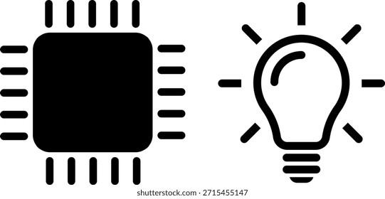 Microchip AI com circuitos e lâmpada de incandescência. IA, inovação, tecnologia, criatividade. Vetor
