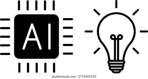 Microchip AI com circuitos e lâmpada de incandescência. IA, inovação, tecnologia, criatividade. Vetor