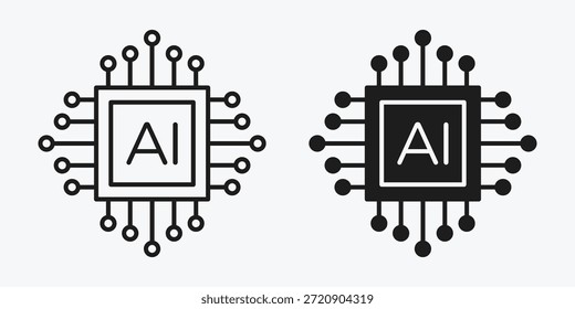 Ícone de microchip de IA simbolizando hardware de inteligência artificial, unidades de processamento neural, poder de computação inteligente e tecnologia digital avançada.
