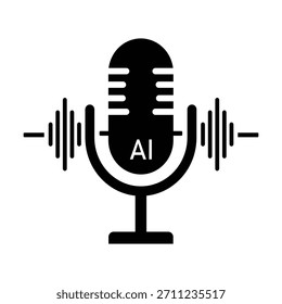 "AI Microphone Icon with Sound Waves – Voice Technology, Podcast, and Speech Recognition Vector"