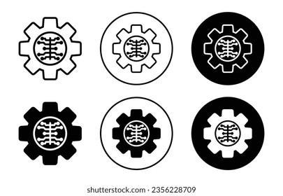 AI ML icon set. machine learning algorithm vector symbol in black filled and outlined styl