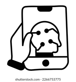 AI mobile bot doodle icon 